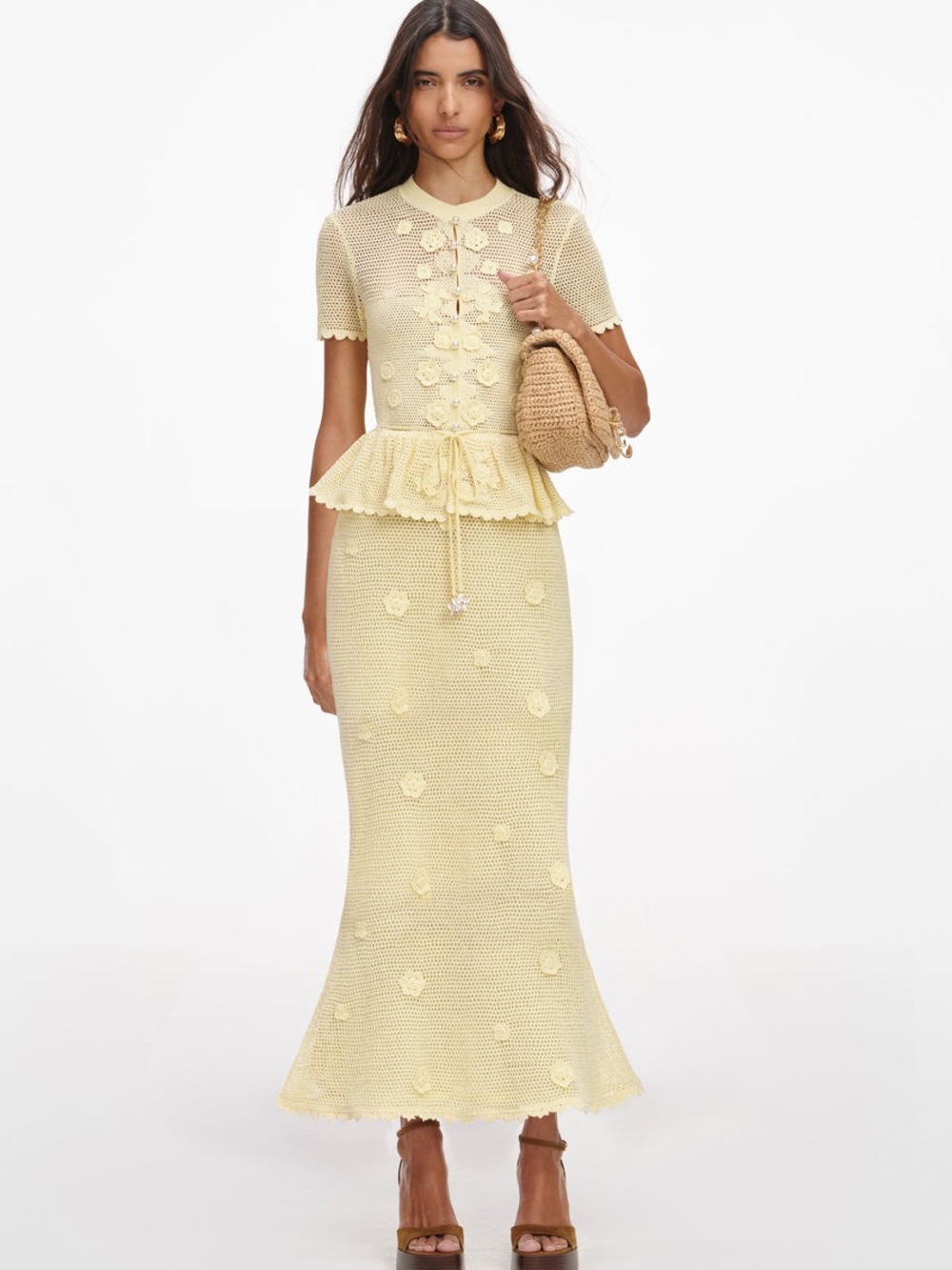 NWOT Self-Portrait YELLOW FLORAL CROCHET MIDI DRESS